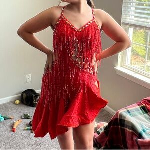 Red Latin rhythm ballroom dress